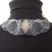 Collier Plastron Obsidienne argentée