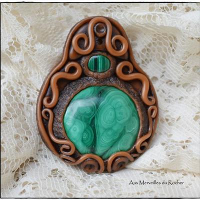 Pendentif polymere malachite 1