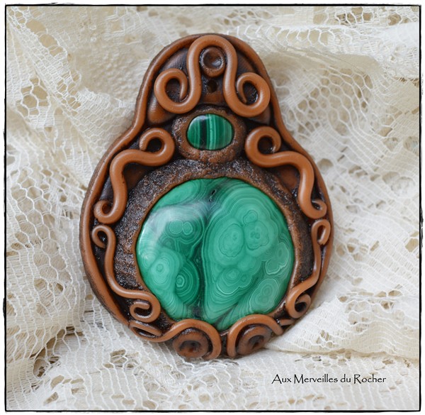 Pendentif polymere malachite 1