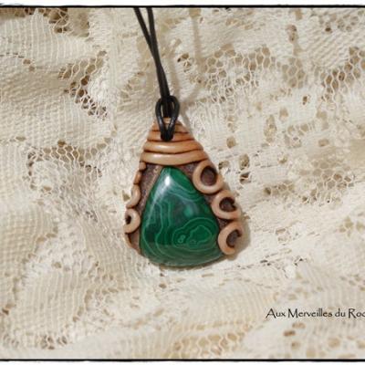 Pendentif polymere malachite 3