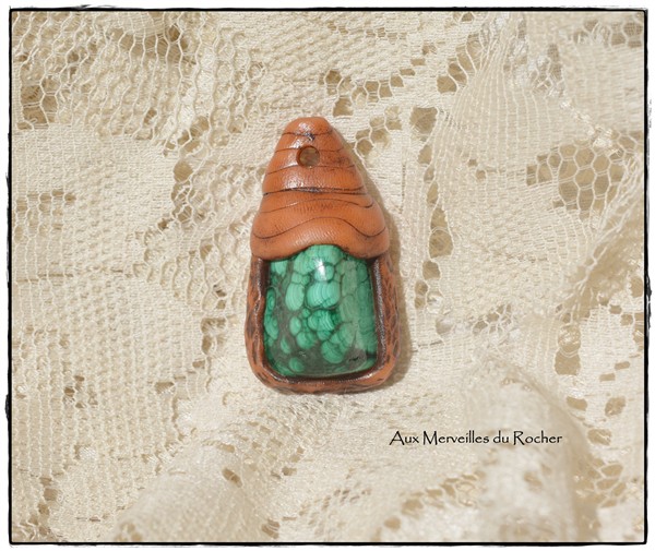 Pendentif polymere malachite 5