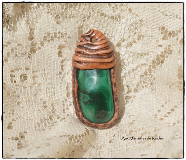Pendentif polymere malachite 6
