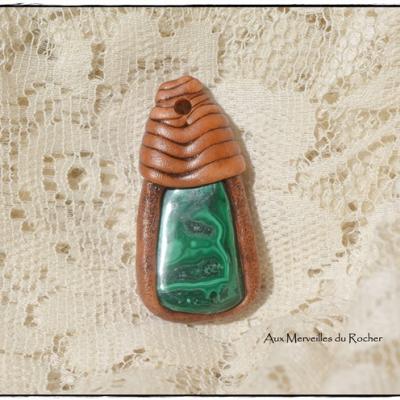 Pendentif polymere malachite 7