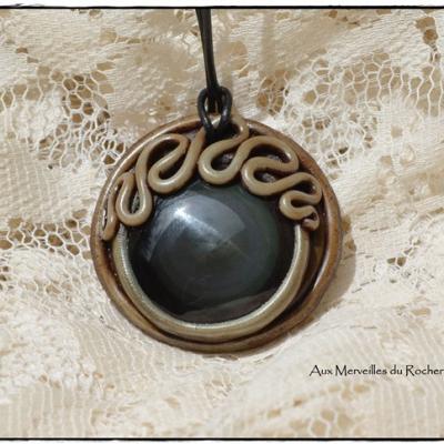 Pendentif polymere obsidienne oeil